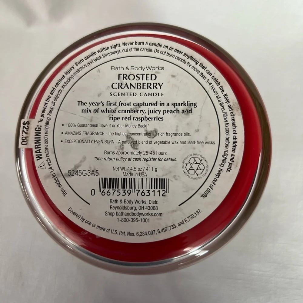 Bath & Body Works Frosted Cranberry 3 Wick Candle & Wildflower Refills